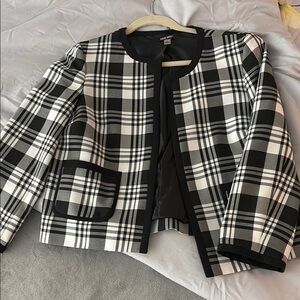 Nine West Black and White Blazer Tailored Plaid Design
